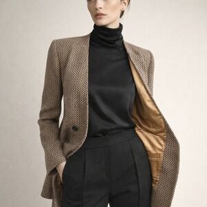 Vtg 90s MOODS BY KRIZIA Houndstooth Blazer Size 4 Wool Blend Longline Tunic USA‎